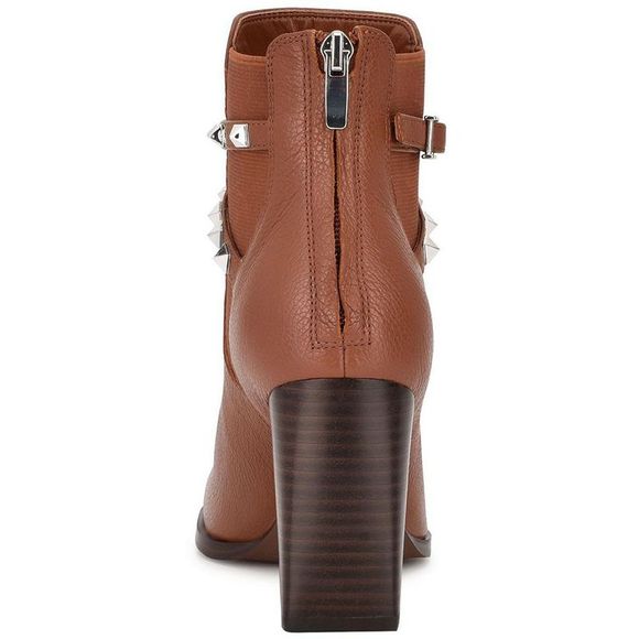 Nine West Womens Donda Brown Leather Studded Zip Up Ankle Boots Shoes NWT - Picture 3 of 4